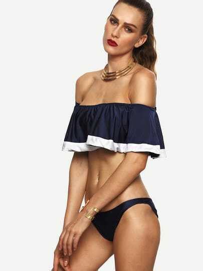 Off The Shoulder Flounce Bikini Set Shein Sheinside