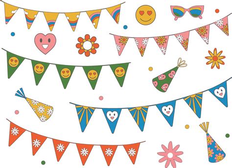 Vector Set Of Handdrawn Buntings Garlands Party Hats Flowers In