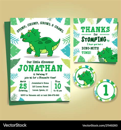 Dinosaur Birthday Party Invitation Royalty Free Vector Image