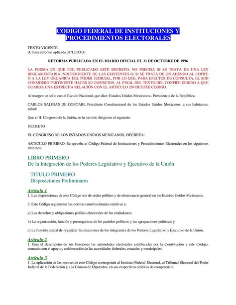 Calaméo Código Federal De Instituciones Y Procedimientos Electorales