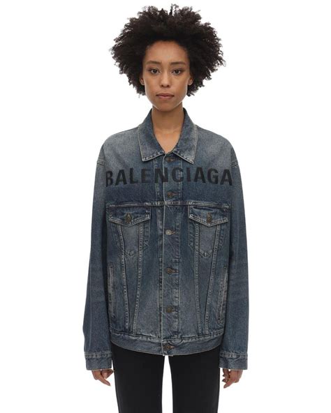 Balenciaga Embroidered Front Logo Denim Jacket In Blue Lyst UK