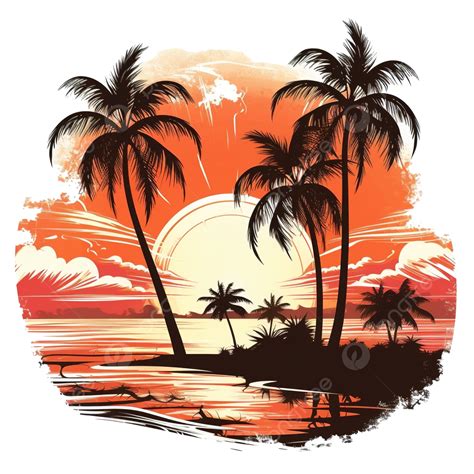 Sunset At Beach Summer Landscape Palms Trees Beach Palm Sea Png