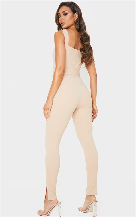 Stone Belt Detail Sweetheart Neckline Jumpsuit Prettylittlething Aus