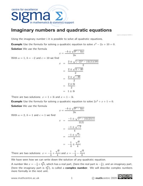 Quadratic Equation Examples With Imaginary Numbers Tessshebaylo