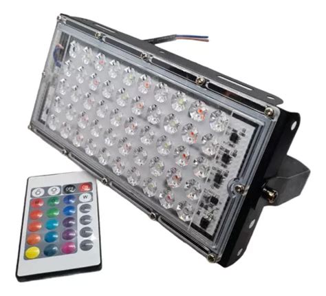 Reflector Led Rgb Colores 50w Control 500 Watts Exterior Carcasa Blanco