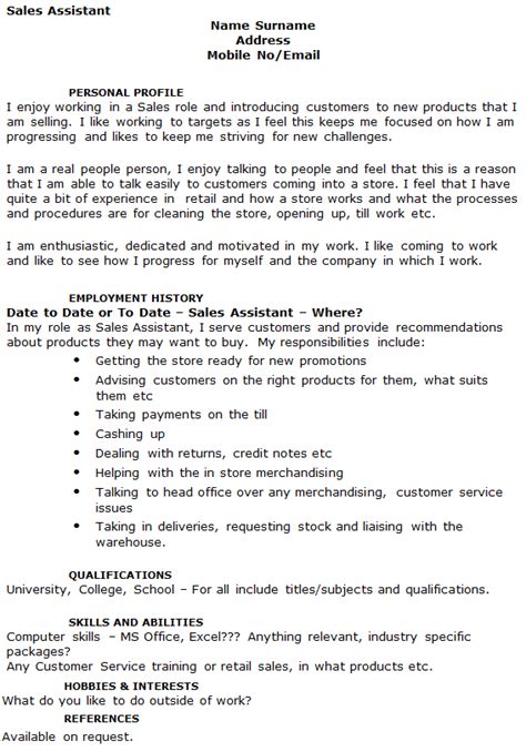 Job Description Example Sales Assistant