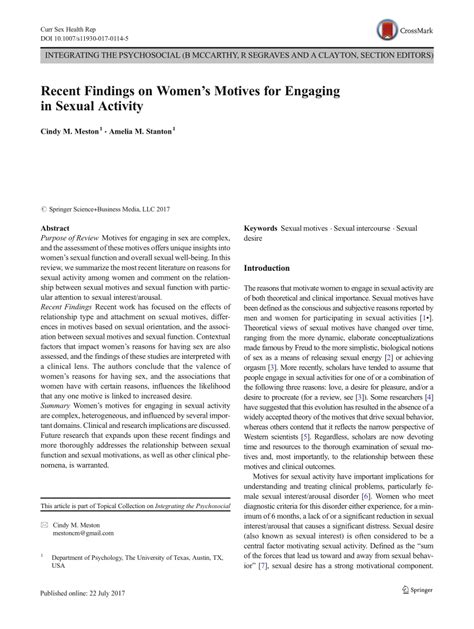 Pdf Recent Findings On Women’s Motives For Engaging In Sexual Activity