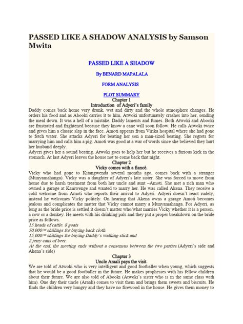 Novel Passed Like A Shadow Analysis By Samson Mwita 1 Pdf Hiv