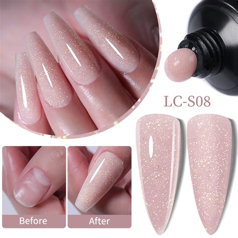 LILYCUTE Gel De Extensão Rápida Unhas Nude Pink Glitter Soak Off Semi Permanente Arte De