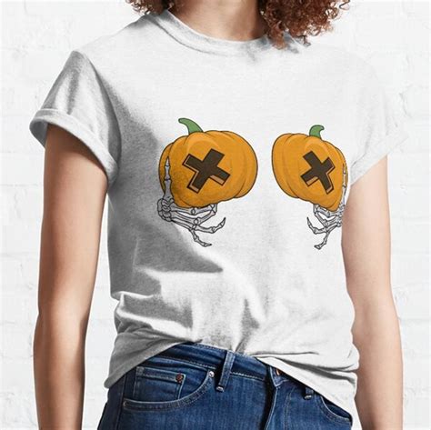 Pumpkin Boob Womens Halloween Skeleton Hand T Shirts Sold By Claymore