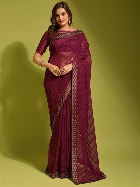 Maroon Sequined Festive Saree In Georgette