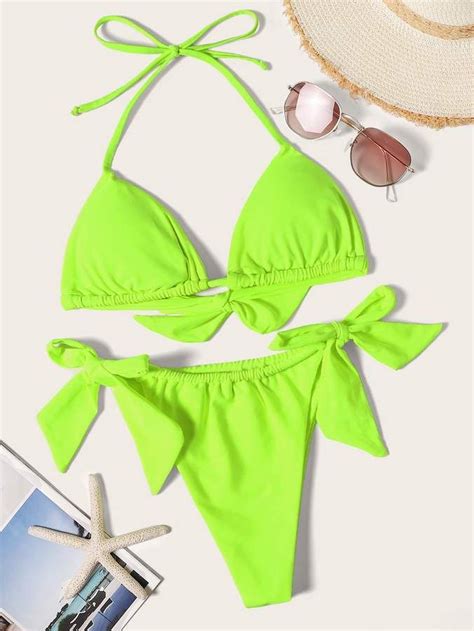 Shein Triangle Top With Tie Side Bikini Set Side Tie Bikini Bikinis