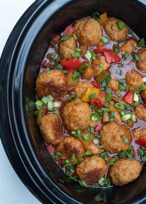 Slow Cooker Sweet And Sour Chicken Meatballs Valerie S Kitchen