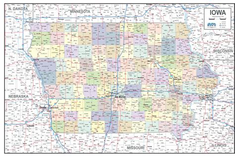 Laminated Map Large Detailed Roads And Highways Map Of Iowa State ...