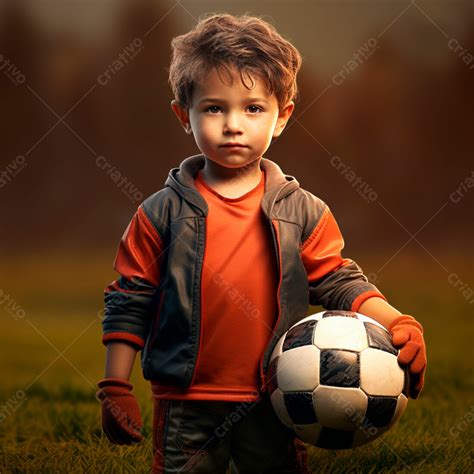 Boy Soccer Player Wearing Soccer Uniform With A 3d Soccer Ball 12