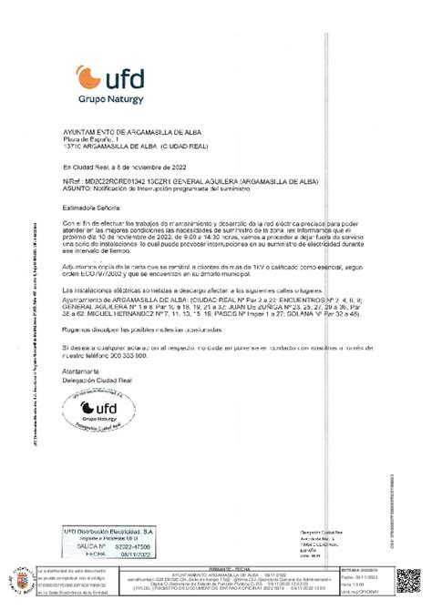 Nota Informativa Sobre Cortes De Electricidad Por Parte De Ufd Grupo