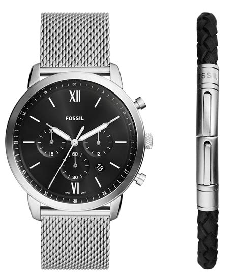 Fossil Men S Neutra Chronograph Stainless Steel Mesh Watch And Bracelet