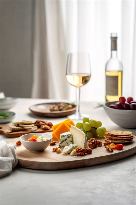 Cheeseboard With Assorted Cheese Near Wineglass And Bottle On Table