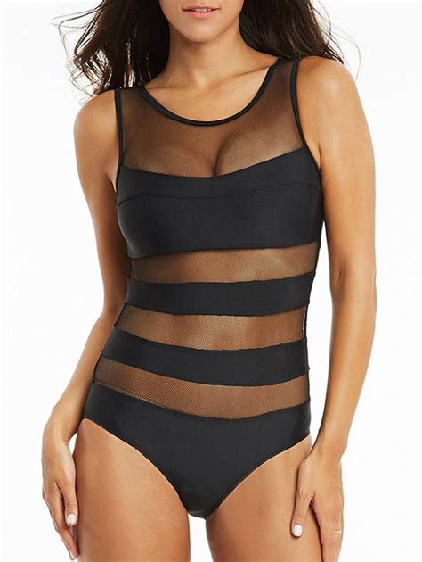 [33 Off] See Through Mesh One Piece Swimsuit Rosegal