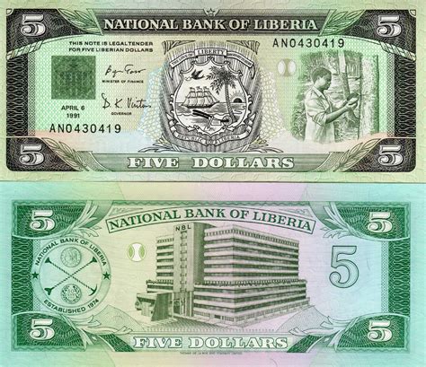 Scwpm P A Tbb B A Dollars Liberian Banknote Uncirculated Unc