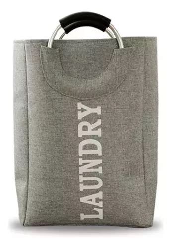 Cesto Canasto Ropa Sucia Bolsa Laundry Plegable Manija Color Gris Liso