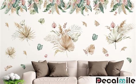 Decalmile Boho Tropical Leaves Wall Decals Green Plants Palm Leaf Wall