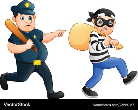 Policeman Tries To Chase A Thief Royalty Free Vector Image