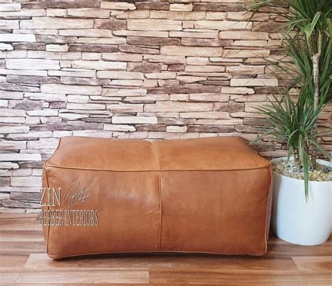 Rectangular Leather Pouf Premium Handmade Moroccan Leather - Etsy