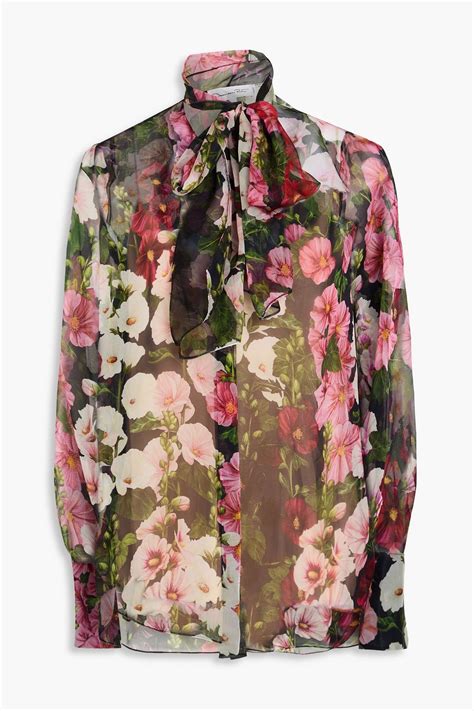 Oscar De La Renta Pussy Bow Floral Print Silk Chiffon Blouse The Outnet