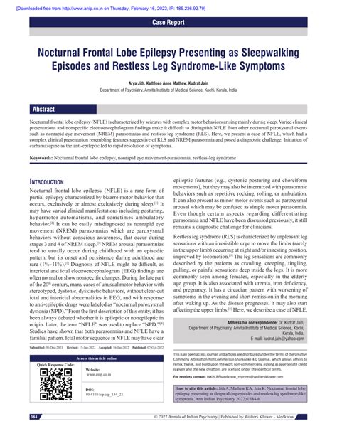 (PDF) Nocturnal frontal lobe epilepsy presenting as sleepwalking episodes and restless leg ...