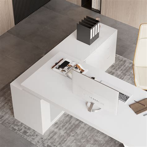 70.9" Modern White L-Shape Executive Desk Drawers & Cabinet Large ...