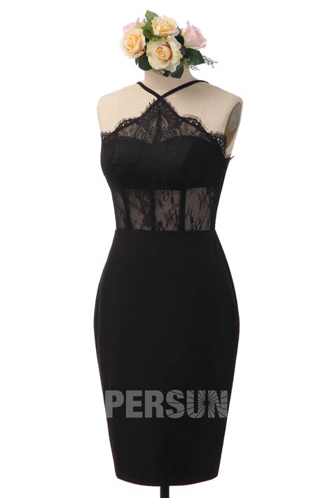 Sexy Robe Cocktail Noire Fourreau Taille Transparente En Dentelle