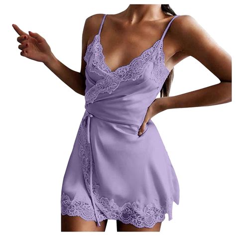 Aofany Sleepwear For Women Sexy Lingerie Nightgown Lace Chemise Satin