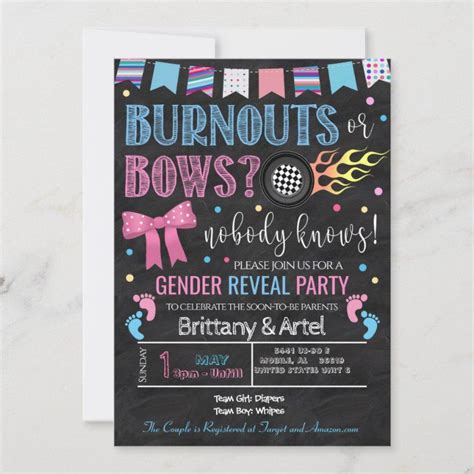 Burnouts or Bows Gender Reveal Invitation | Zazzle.com Gender Reveal ...