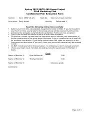 Mktg Group Project Peer Evaluation Form Docx Spring Mktg