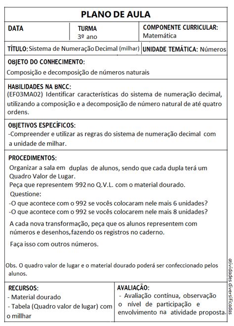 Plano De Aula De Matem 225 Tica Ensino Fundamental 7o Ano Ensino