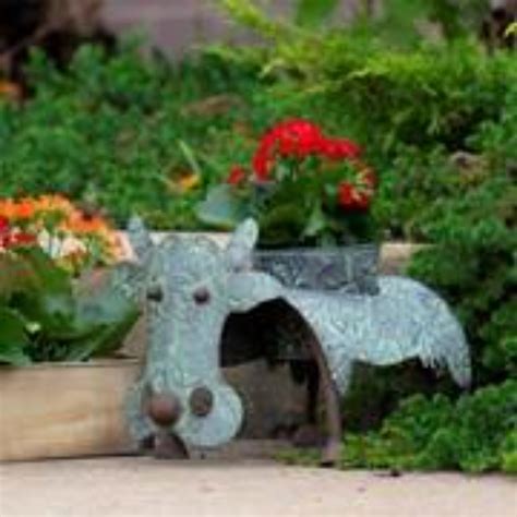 Planters Galvanized Animal Planter Dog Cat Cow Pig 4 Animals