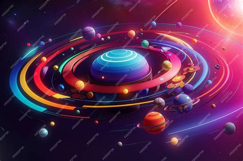 Premium Photo Colorful Bright 3d Planet With Glowing Neon Rings