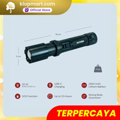 Jual Dutron Senter Led Flashlight Armor Torch W White Laser Light