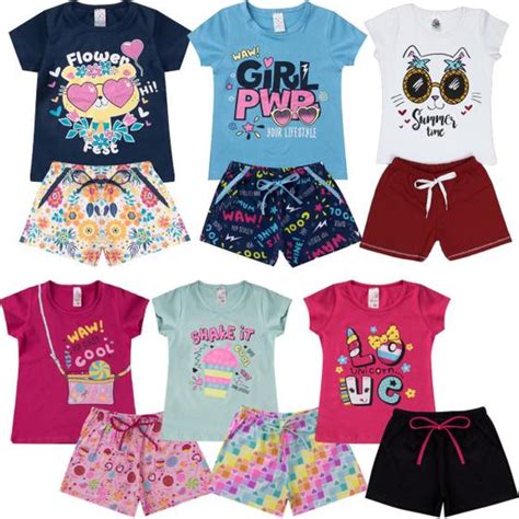 Kit 12 Peças Infantil Menina Roupa para criança verão conjuntos