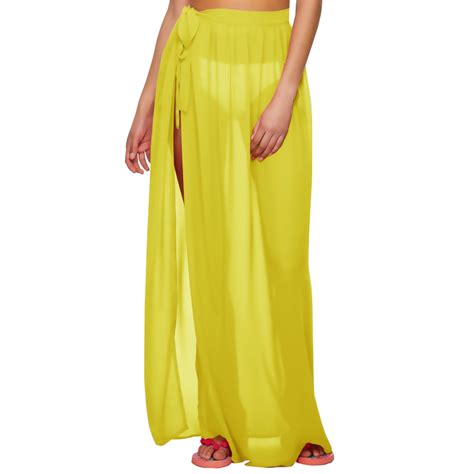 Women S Full Length Sarong Skirt Wrap Sheer Bikini Cover Up Swimwear Pareo Ebay