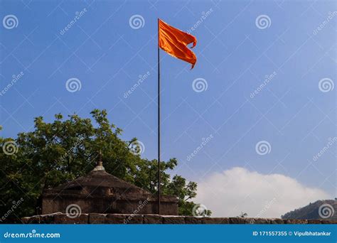 Saffron Flag Waving Above a Hindu Temple Stock Image - Image of ...