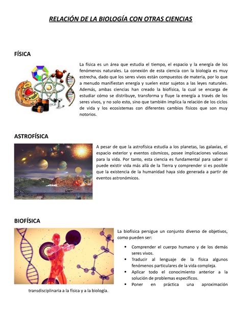 Relación De La Biología Con Otras Ciencias RelaciÓn De La BiologÍa Con Otras Ciencias FÍsica