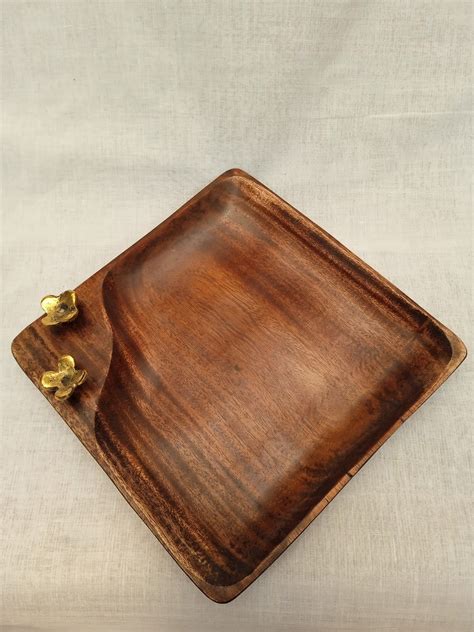 Buy Mahogany Wood And Dhokra Tray Square Online At