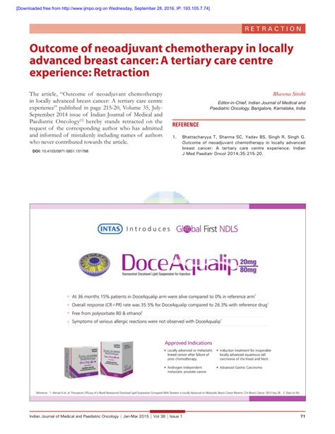 PDF Outcome Of Neoadjuvant Chemotherapy In Locally Advanced Breast