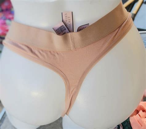 Victorias Secret Xl Rare Vintage Beige Panty Cotton Banded Thong Solid Nude Ebay