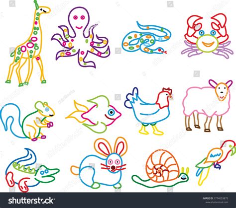 Coloring Book Animals Set Colorful Cartoon Stock Vector (Royalty Free ...