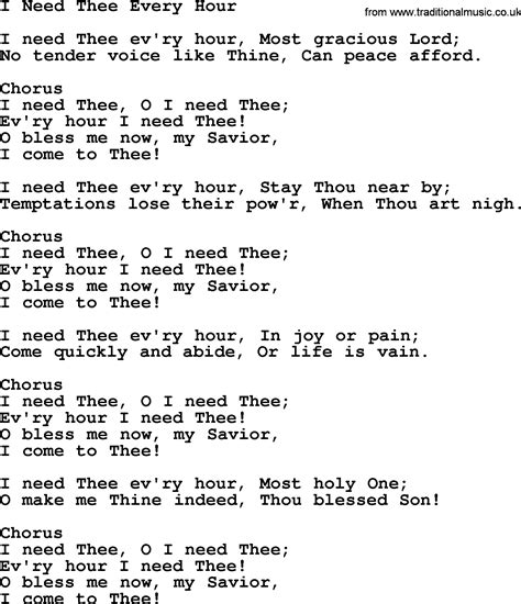 Baptist Hymnal Christian Song I Need Thee Every Hour Lyrics With PDF