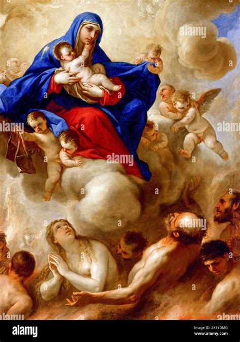 Madonna Col Bambino Con Le ANIME In Purgatorio Dipinto Ad Olio Su Tela