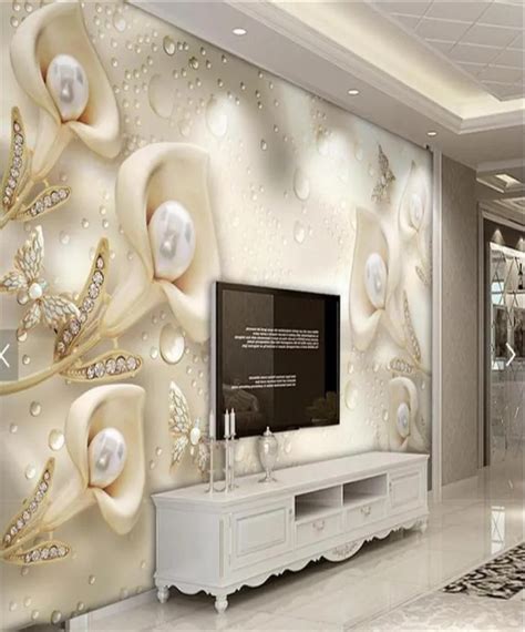 3d Embossed Flower Jewelry Pearls Po Wallpaper Mural Living Room Sofa